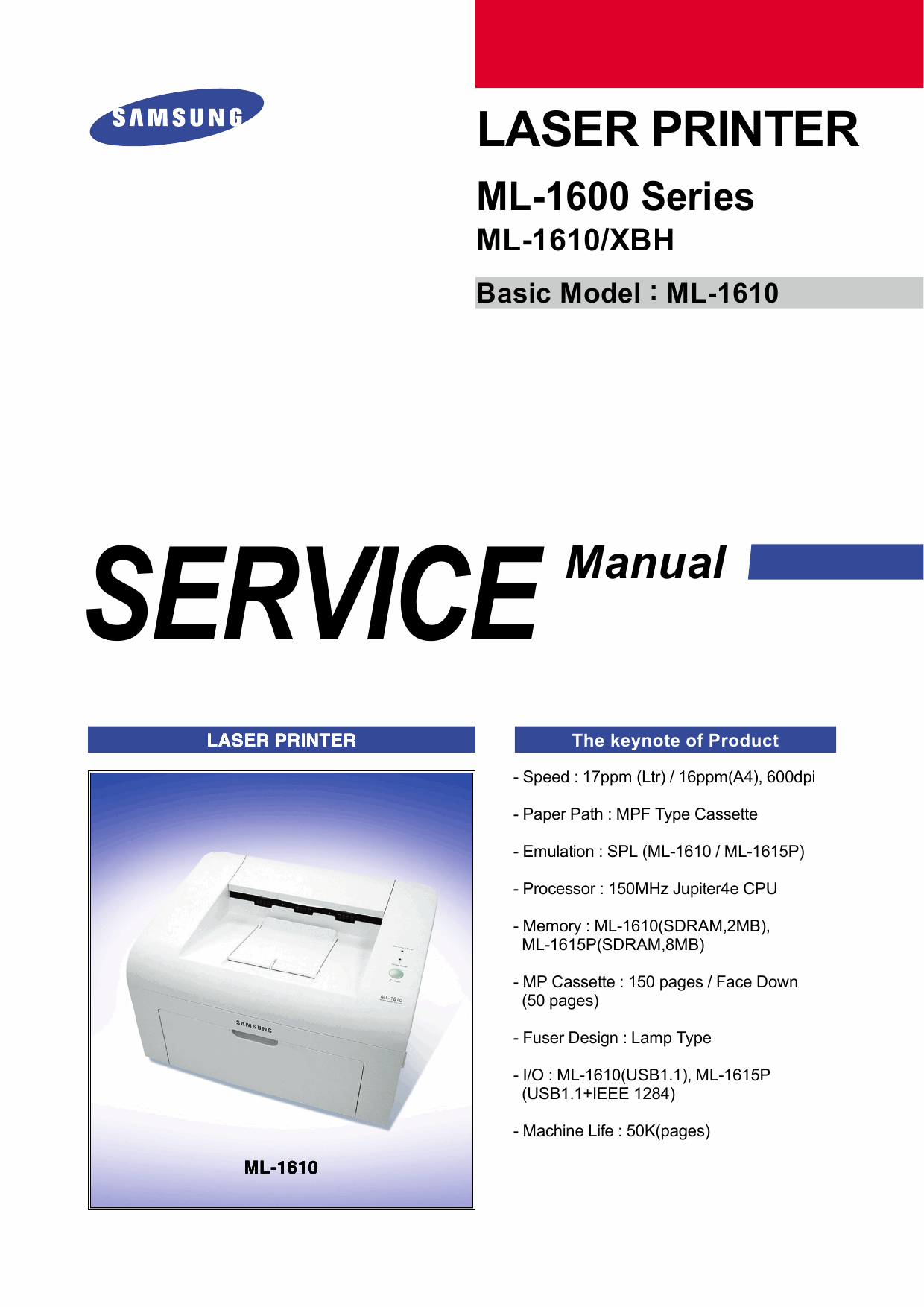 Samsung Laser-Printer ML-1600 1610 Parts and Service Manual-1
